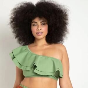 Eloquii Dramatic Ruffle One Shoulder Bikini Top